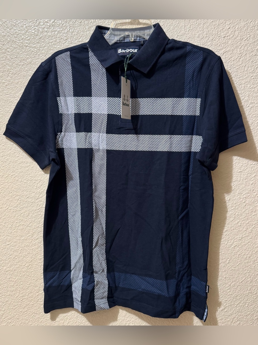 Barbour Men's Navy Plaid Polo Shirt NWT